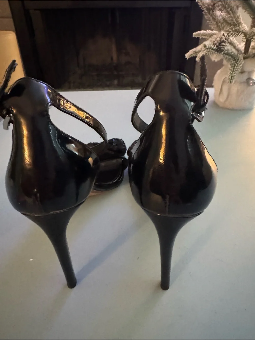 MICHAEL Michael Kors Black Sequin Bow Ankle-Strap Heels Size 8